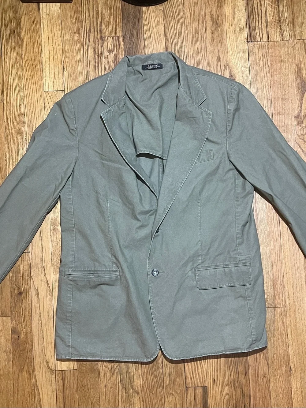 LL Bean Sport Coat Blazer Mens Size 42 R Olive 100% Cotton Jacket Vintage